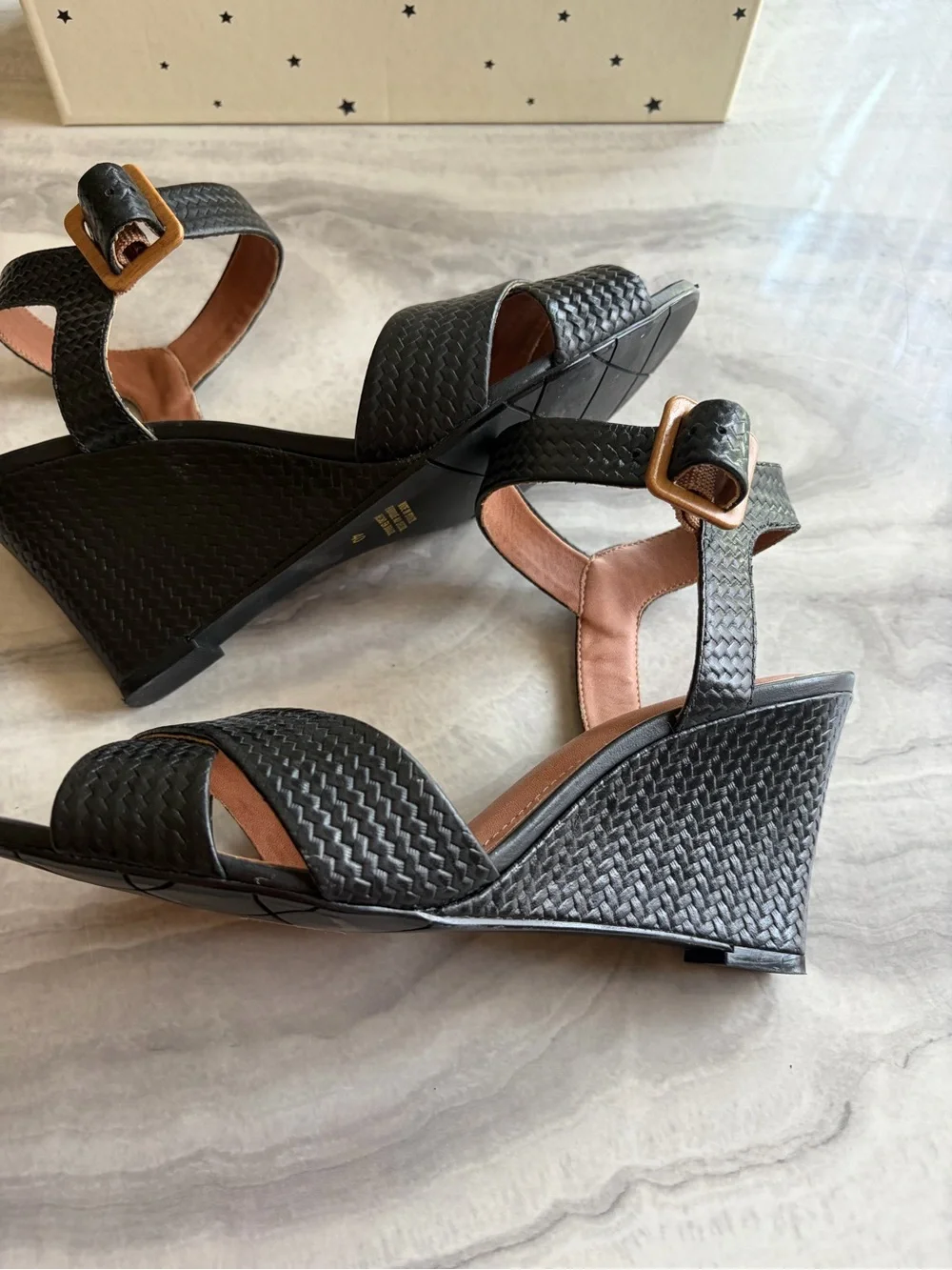 CAPELLI ROSSI WOVEN LEATHER WEDGE SANDALS